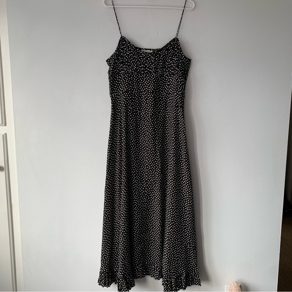 NWT Doen Rosaria Silk Ruched Bust Ruffle Midi Maxi Dress Camille Dot Polka Black - Picture 9 of 16